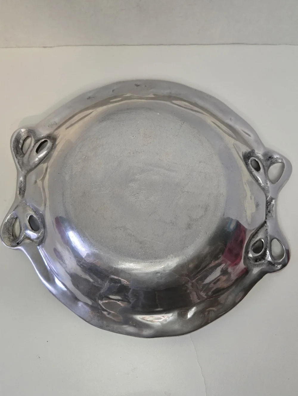 Cast Aluminum Embossed Holly Vine, Basket Weave, Bows Serving Tray Platter Bowl